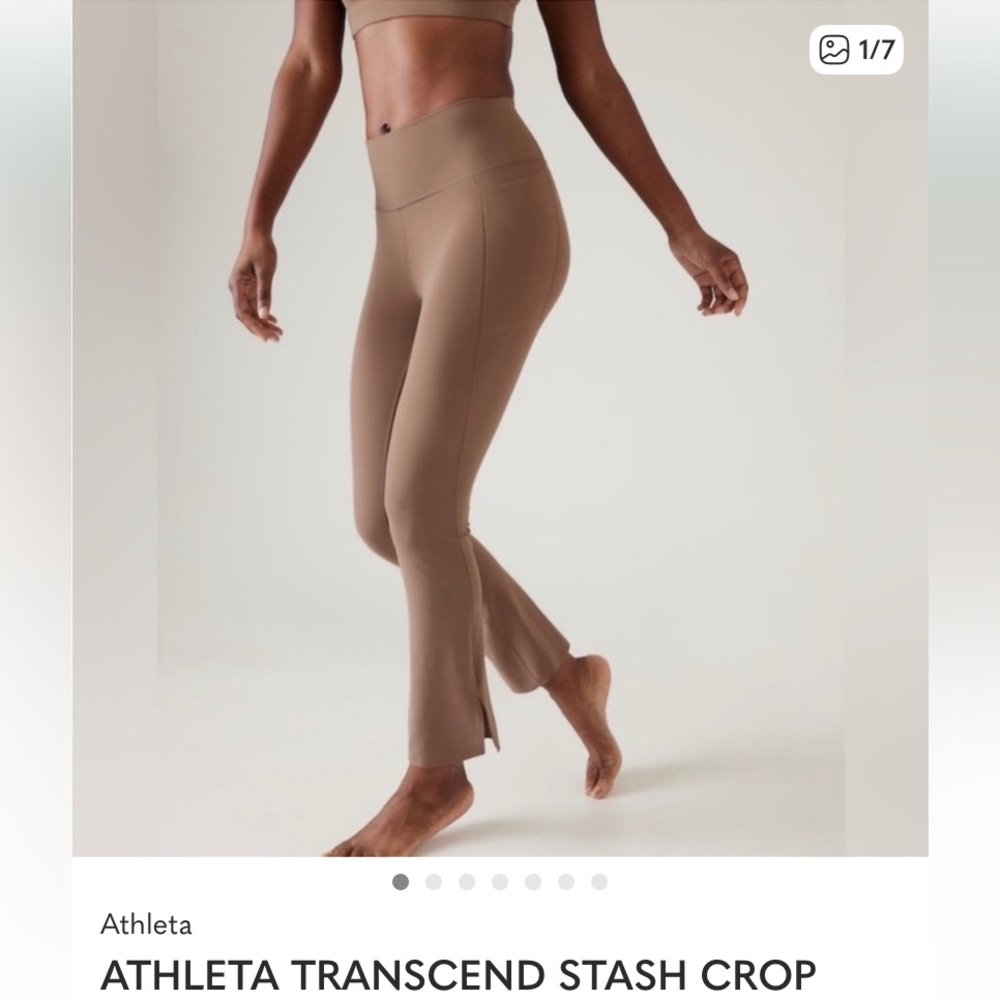 Athleta Transcend Stash Crop Straight Leg tan brown size small NWOT pockets